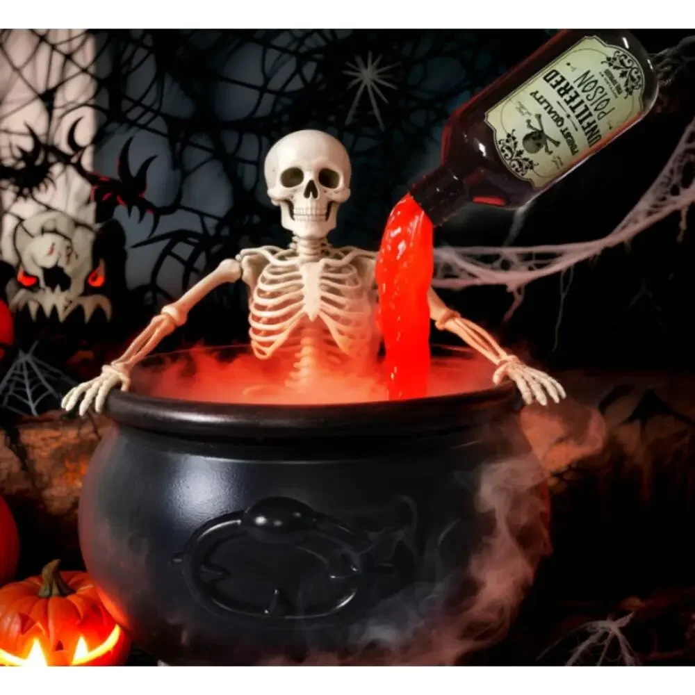 Halloween Floating Potion Bottle Witch Cauldron LED Fogger Smoking Prop Set, New